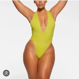SKIMS Lime Green Plunge One-Piece Swimsuit